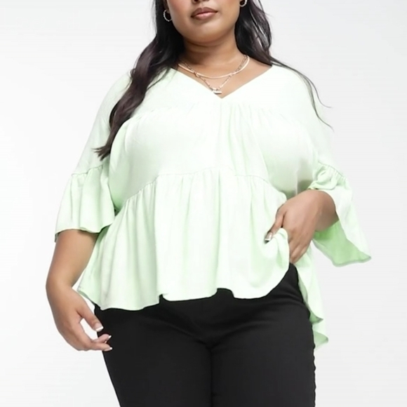 22 • Asos Curve • Tiered Smock Top With Frill Sleeve - Picture 4 of 10